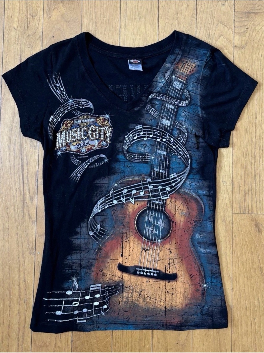 Vintage Harley-Davidson Black Graphic V-Neck Size Small